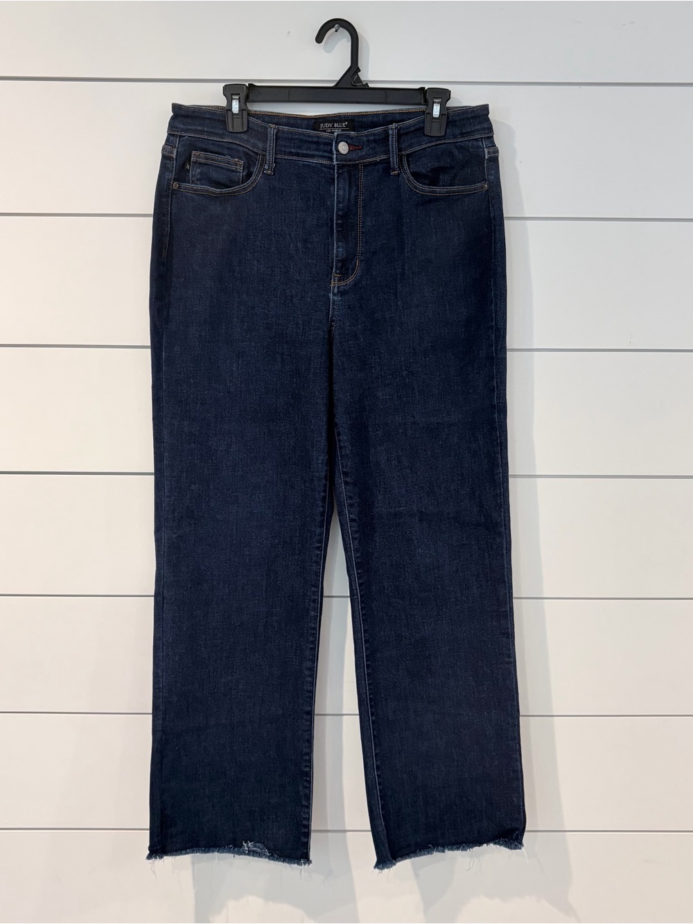 Judy Blue Straight Leg Jeans Raw Hem Dark Wash Stretch 15/32 Y2K Clean Girl